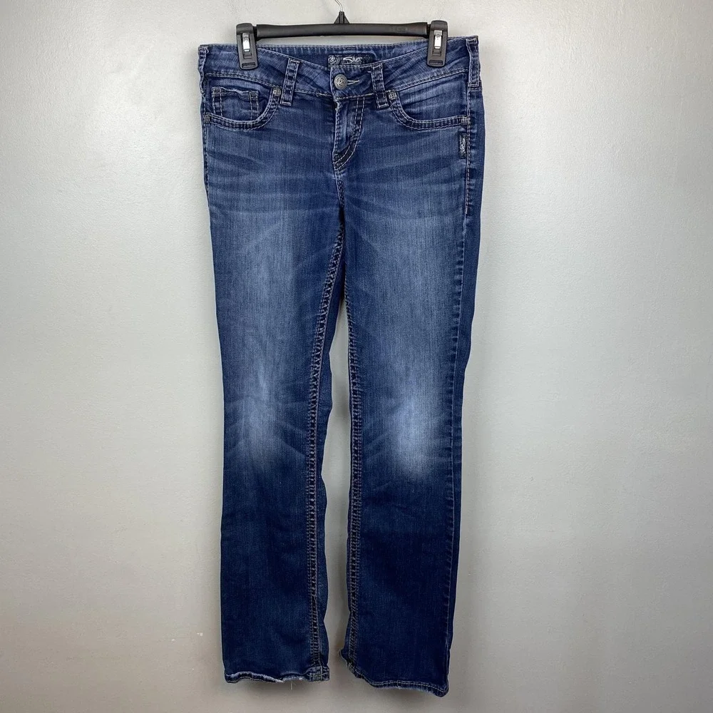 Silver Jeans Co Jeans Womens W29 L33 Blue Suki Mid Slim Boot Super Stretch Denim